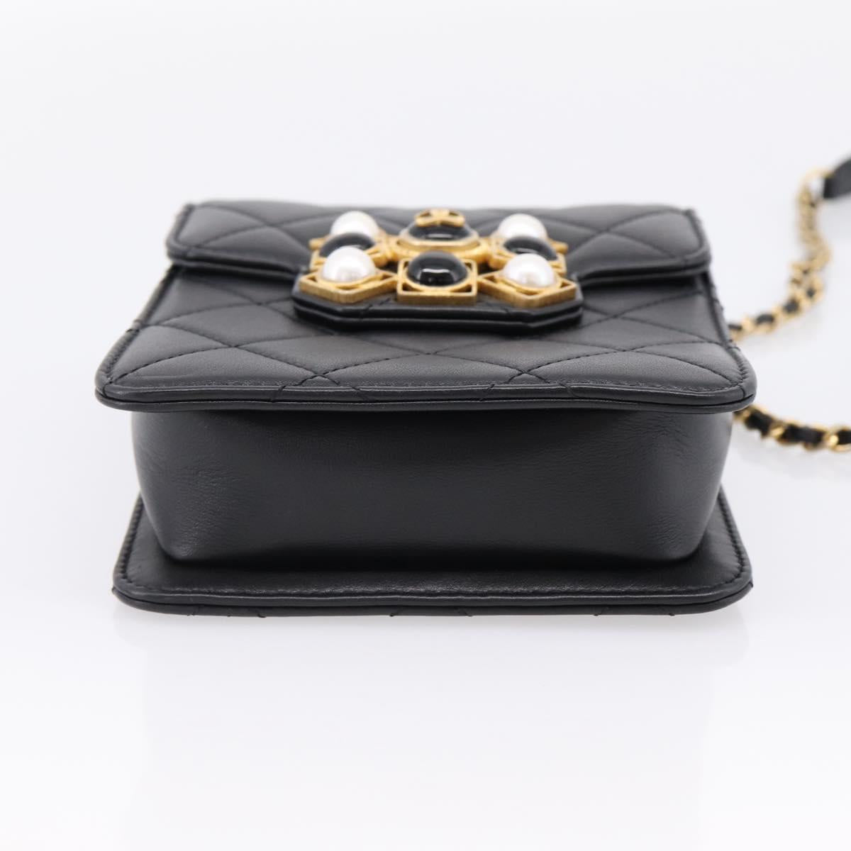 CHANEL Matelasse Shoulder Bag Calf Skin Black Champagne Gold CC Auth 208597SM