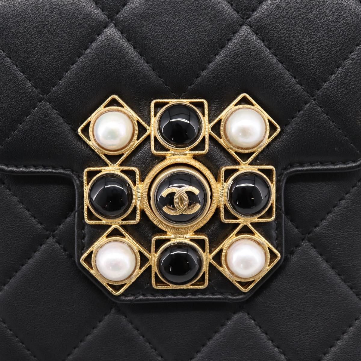 CHANEL Matelasse Shoulder Bag Calf Skin Black Champagne Gold CC Auth 208597SM