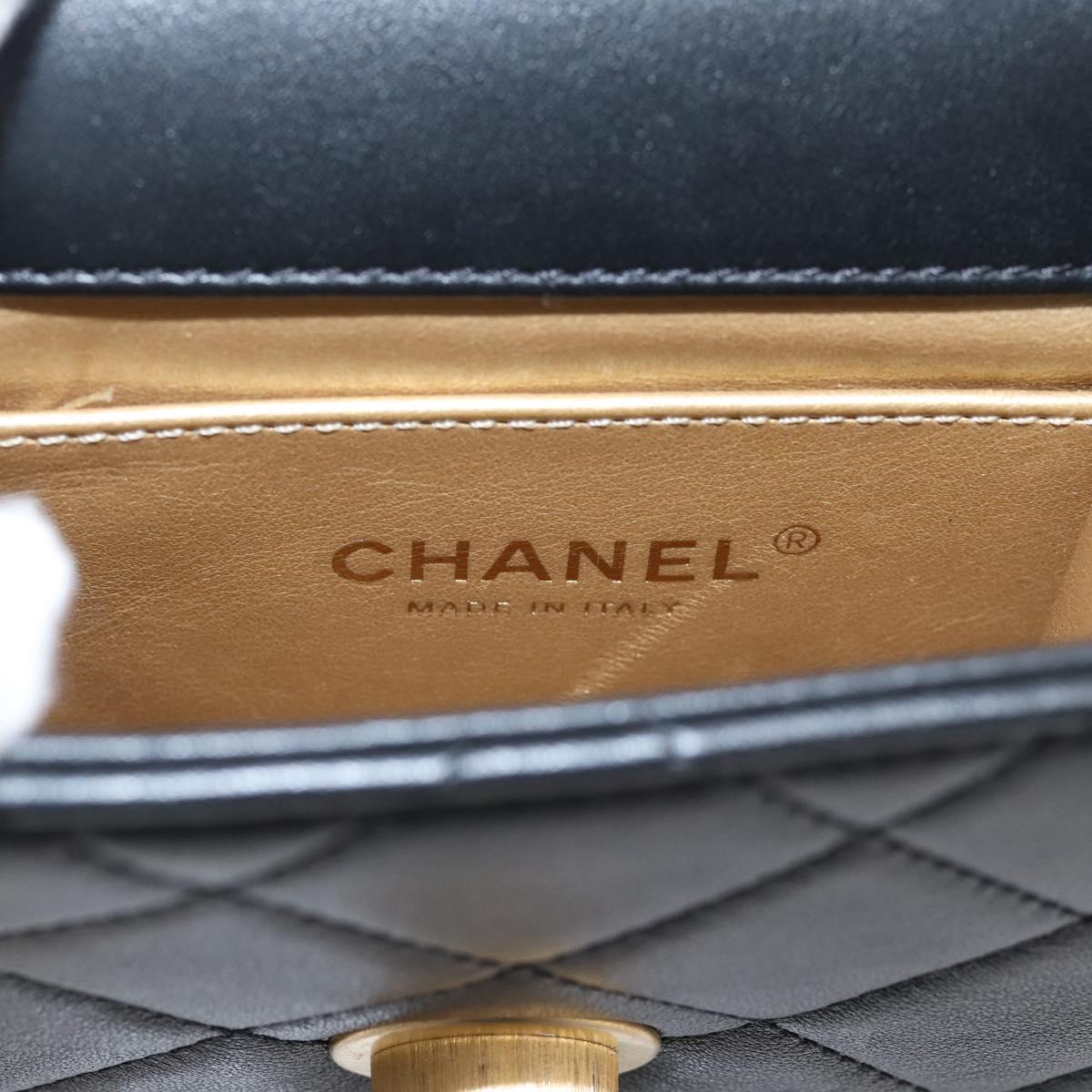 CHANEL Matelasse Shoulder Bag Calf Skin Black Champagne Gold CC Auth 208597SM