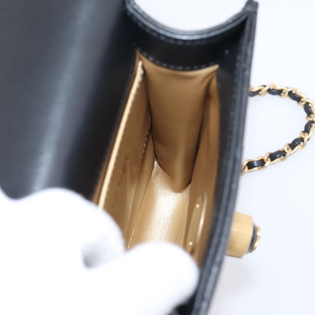 CHANEL Matelasse Shoulder Bag Calf Skin Black Champagne Gold CC Auth 208597SM