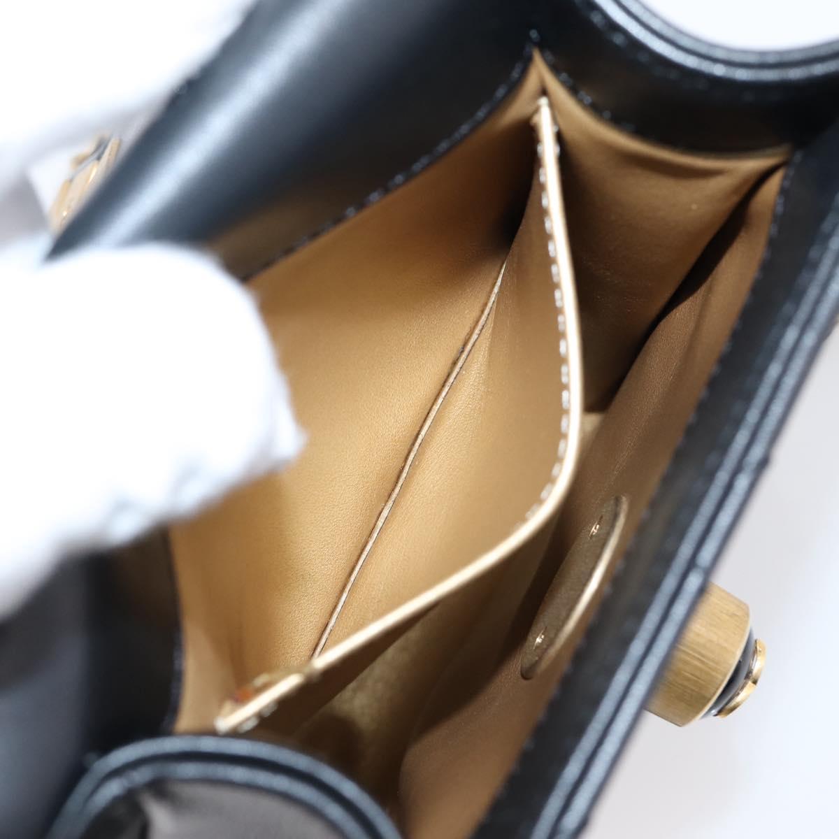 CHANEL Matelasse Shoulder Bag Calf Skin Black Champagne Gold CC Auth 208597SM