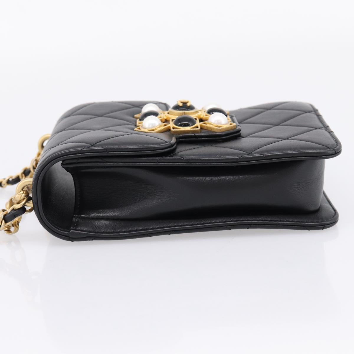CHANEL Matelasse Shoulder Bag Calf Skin Black Champagne Gold CC Auth 208597SM