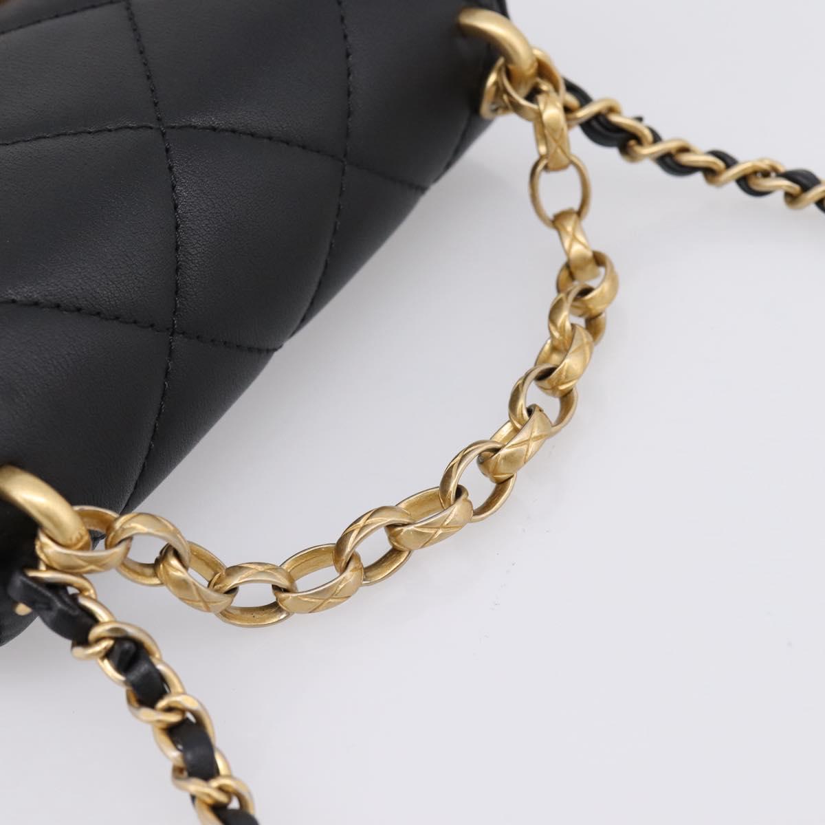 CHANEL Matelasse Shoulder Bag Calf Skin Black Champagne Gold CC Auth 208597SM