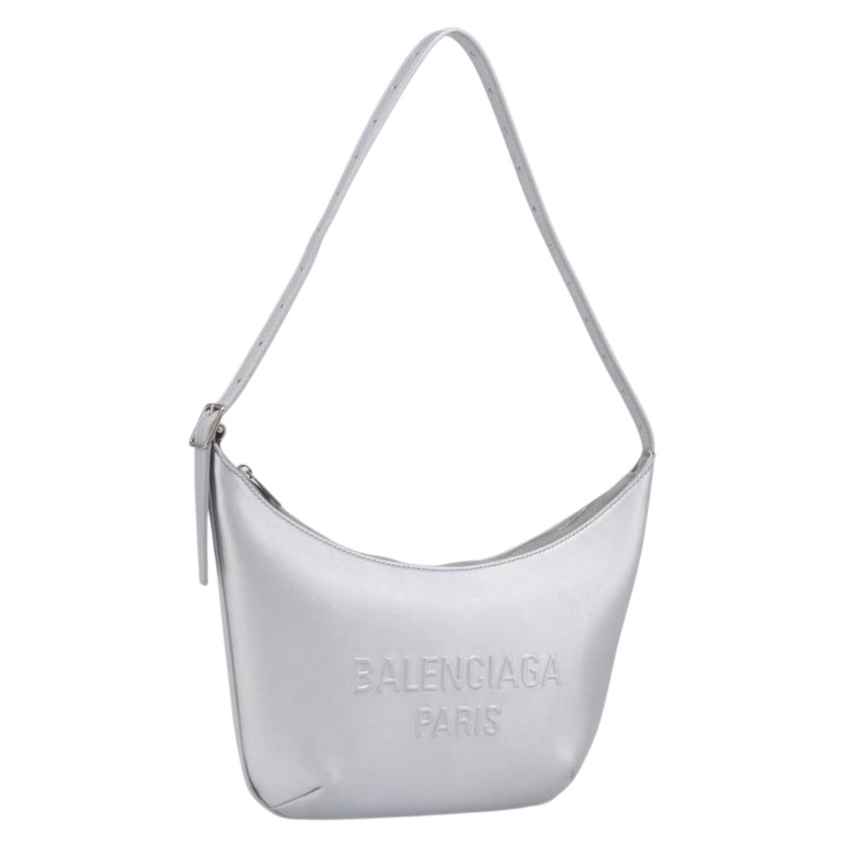 Balenciaga Mary Kate Shoulder Bag Leather Silver 771733 Auth 208601M