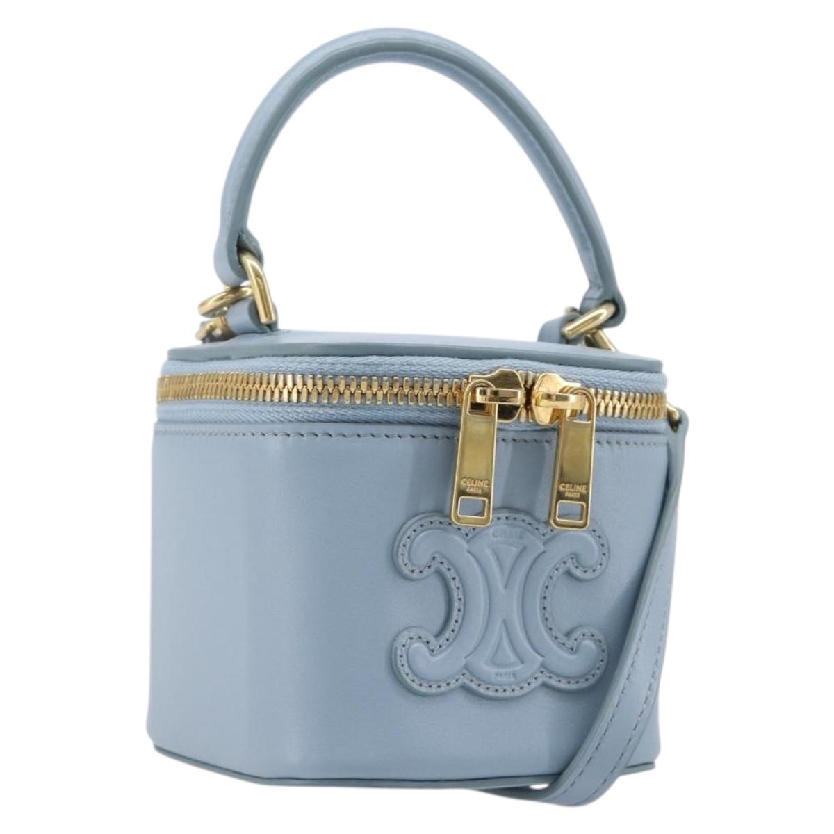 CELINE Triomphe Shoulder Bag Leather Light Blue Gold Auth 208602SAM