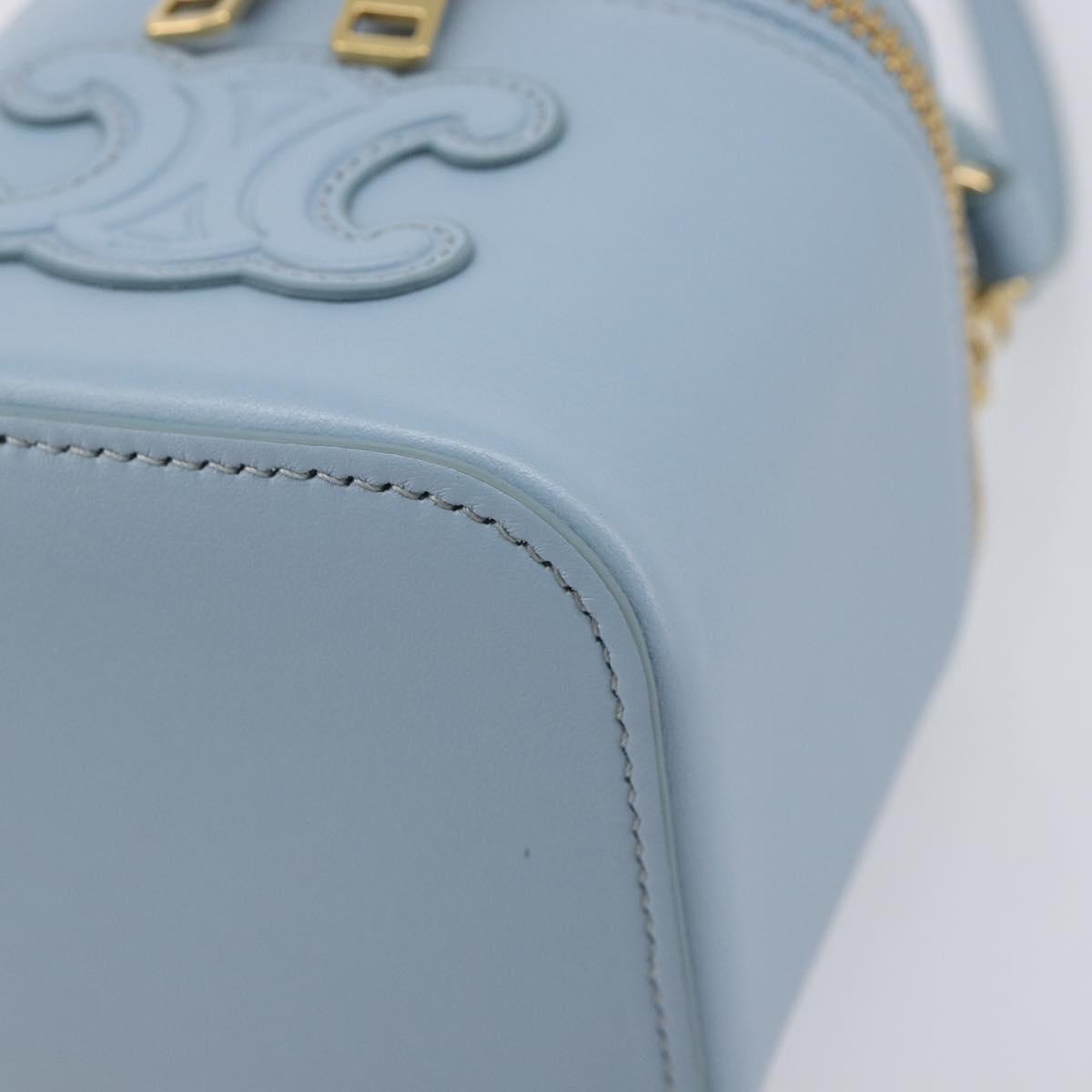 CELINE Triomphe Shoulder Bag Leather Light Blue Gold Auth 208602SAM