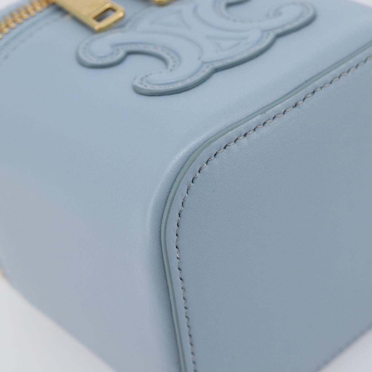 CELINE Triomphe Shoulder Bag Leather Light Blue Gold Auth 208602SAM
