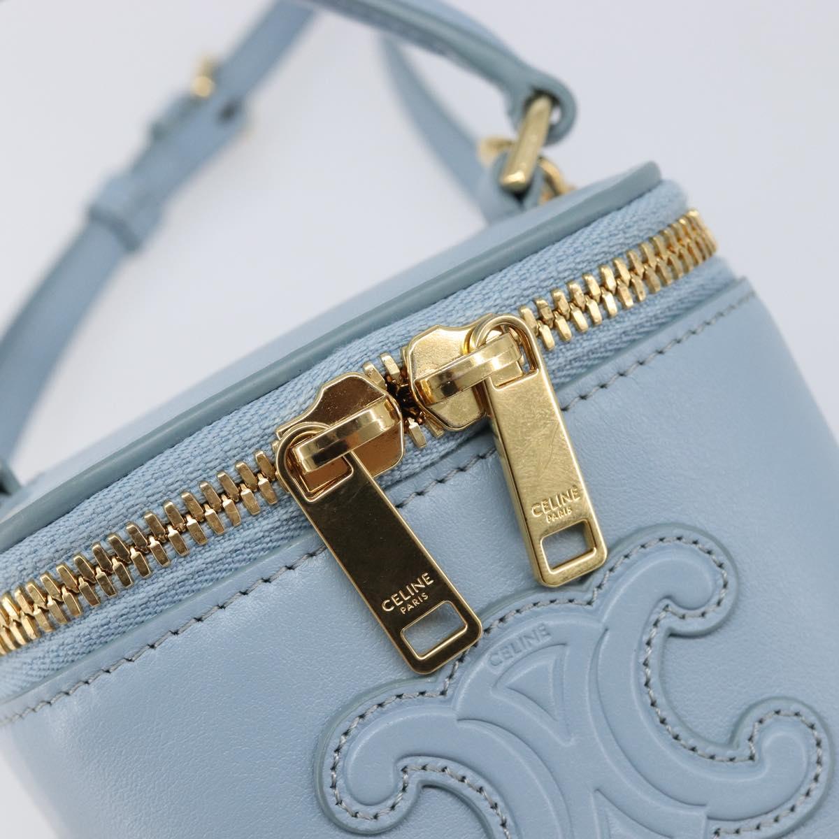 CELINE Triomphe Shoulder Bag Leather Light Blue Gold Auth 208602SAM