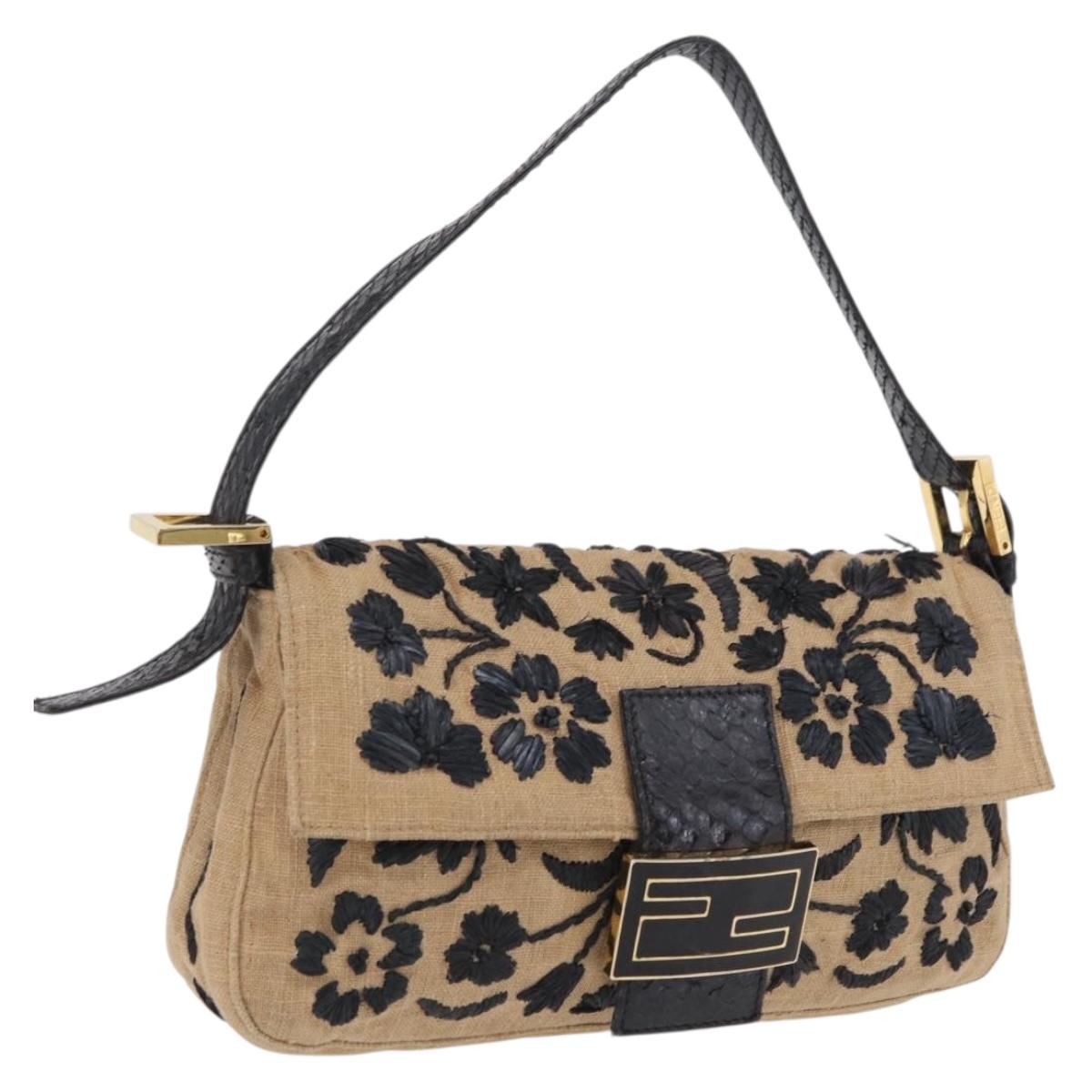 FENDI Zucca Canvas Mamma Baguette Shoulder Bag Beige Gold Auth 208603SAM