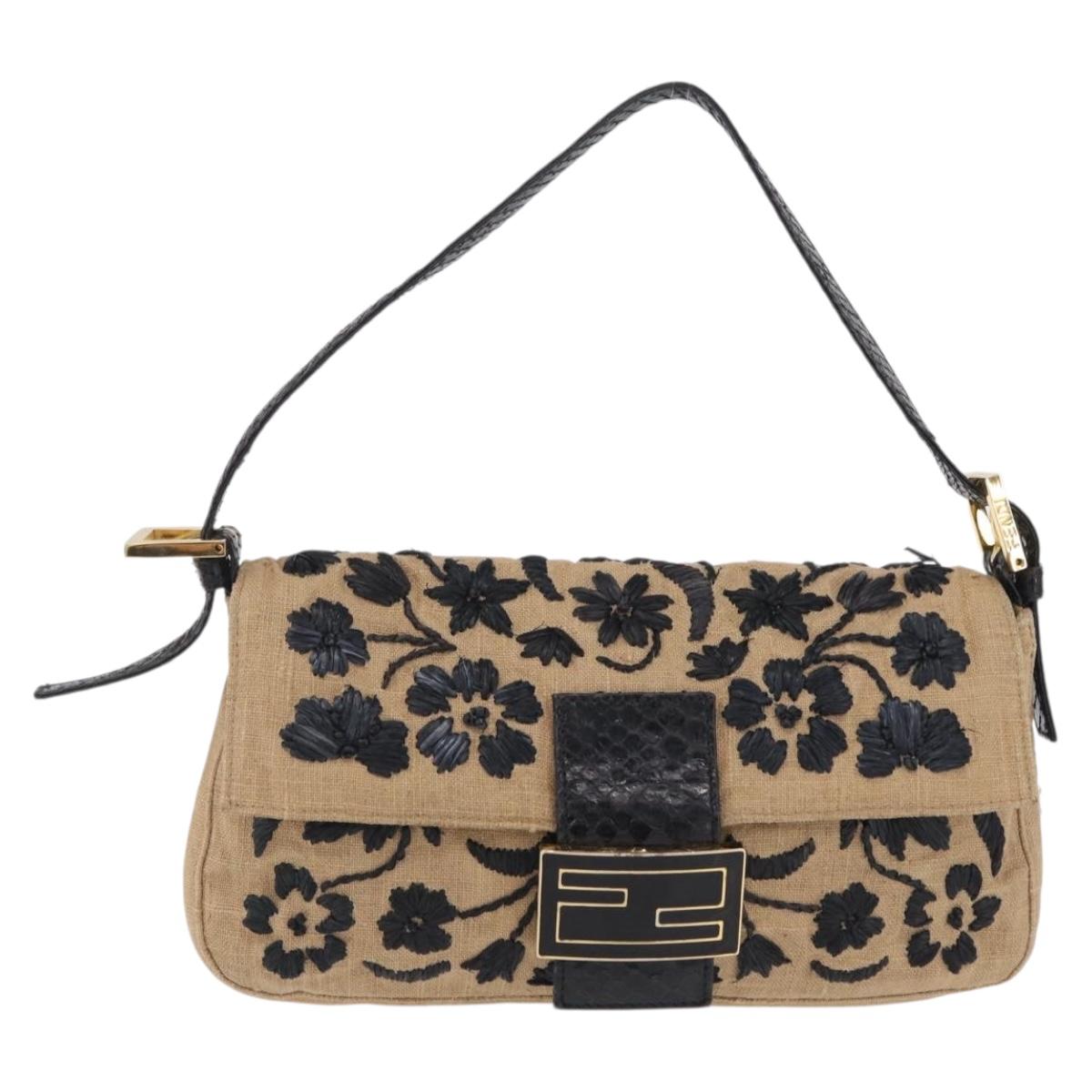 FENDI Zucca Canvas Mamma Baguette Shoulder Bag Beige Gold Auth 208603SAM