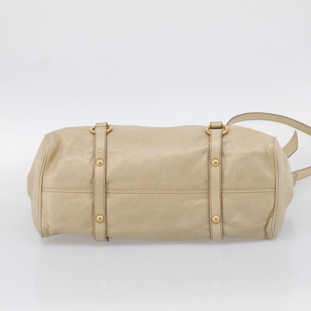 Miu Miu Hand Bag Leather 2way Beige Gold Auth 208605V