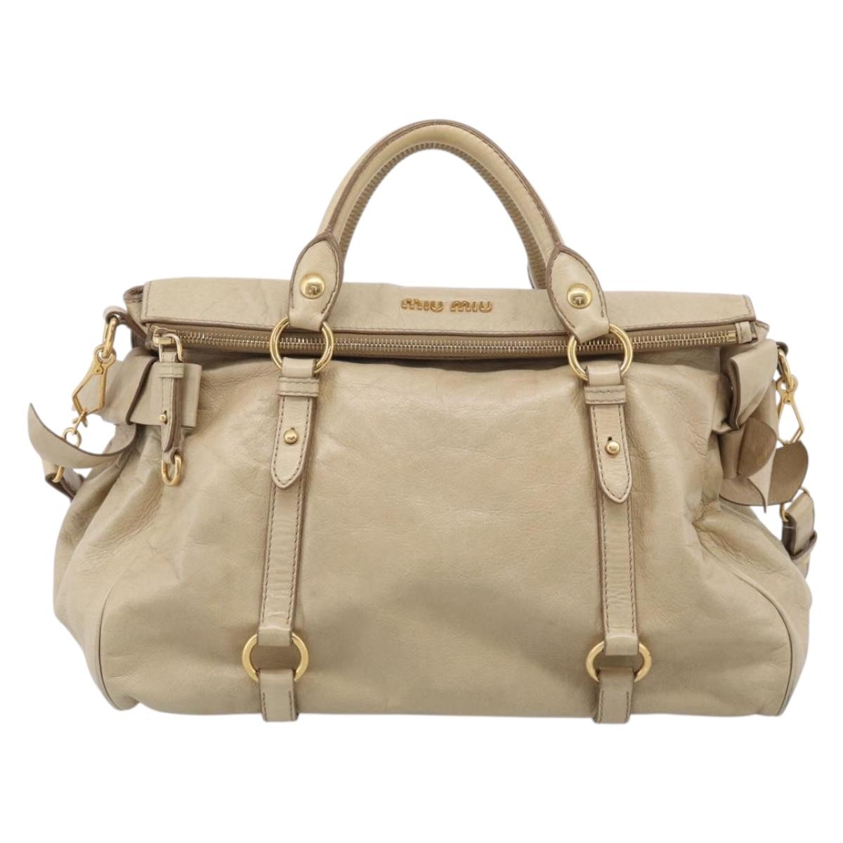 Miu Miu Hand Bag Leather 2way Beige Gold Auth 208605V