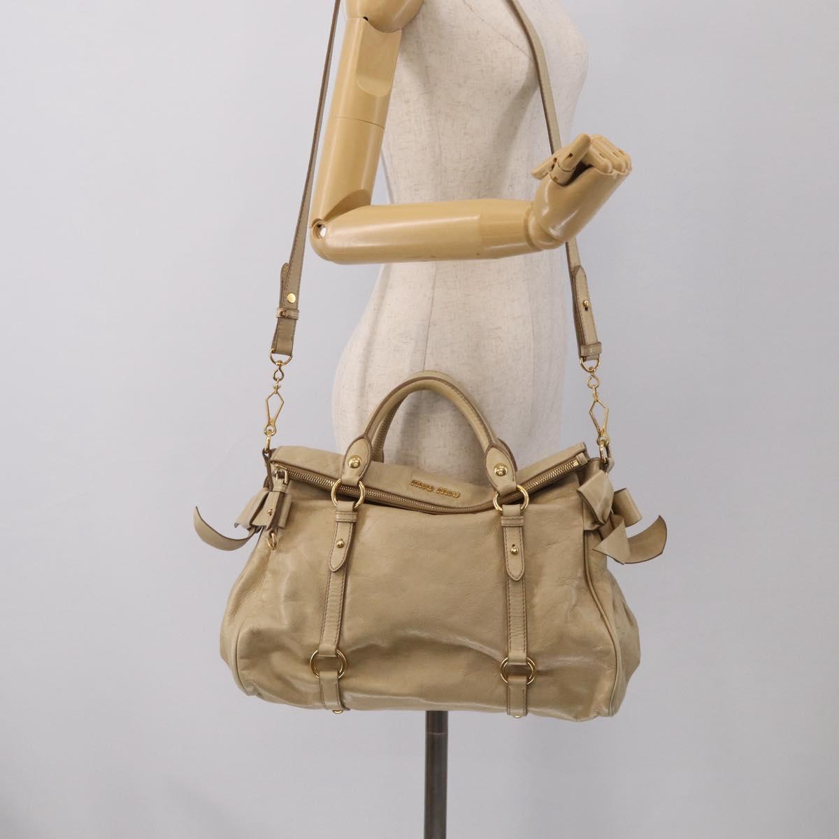 Miu Miu Hand Bag Leather 2way Beige Gold Auth 208605V