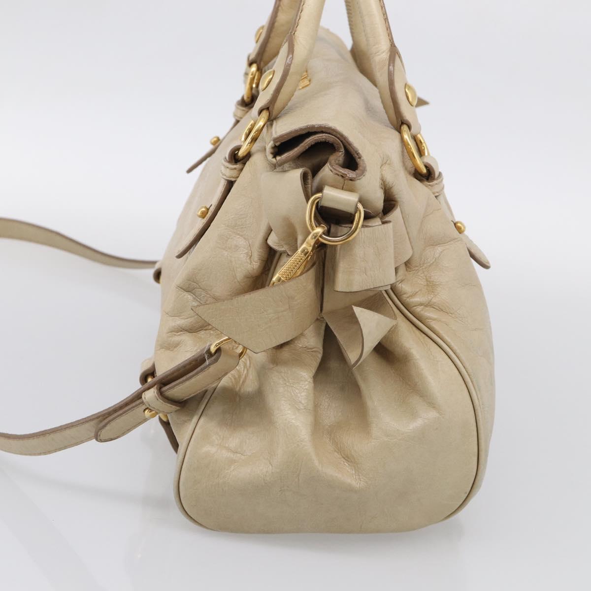 Miu Miu Hand Bag Leather 2way Beige Gold Auth 208605V