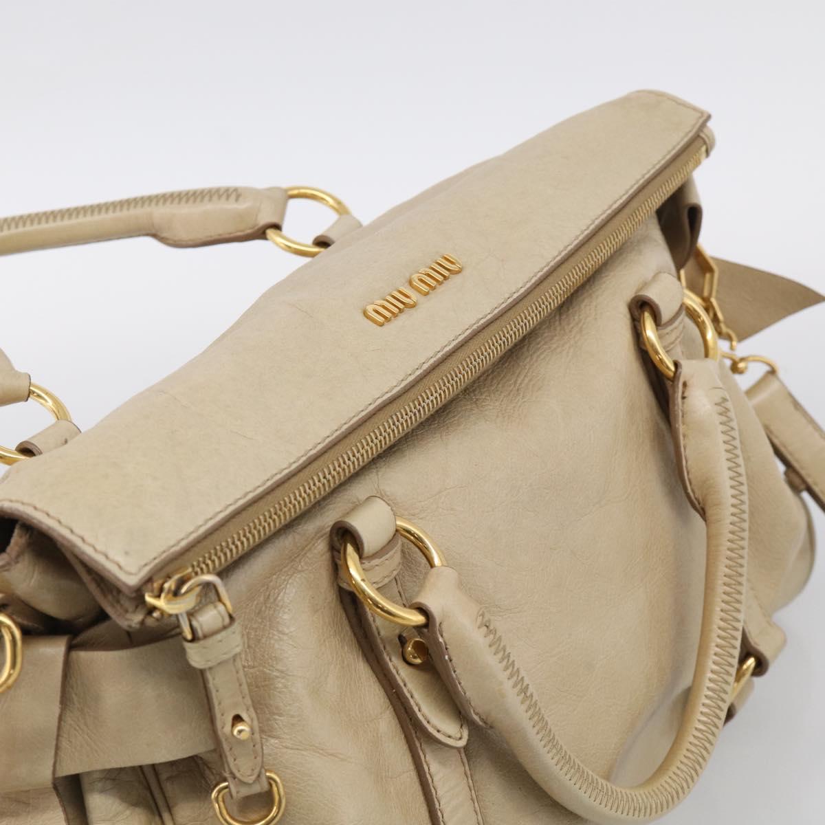 Miu Miu Hand Bag Leather 2way Beige Gold Auth 208605V