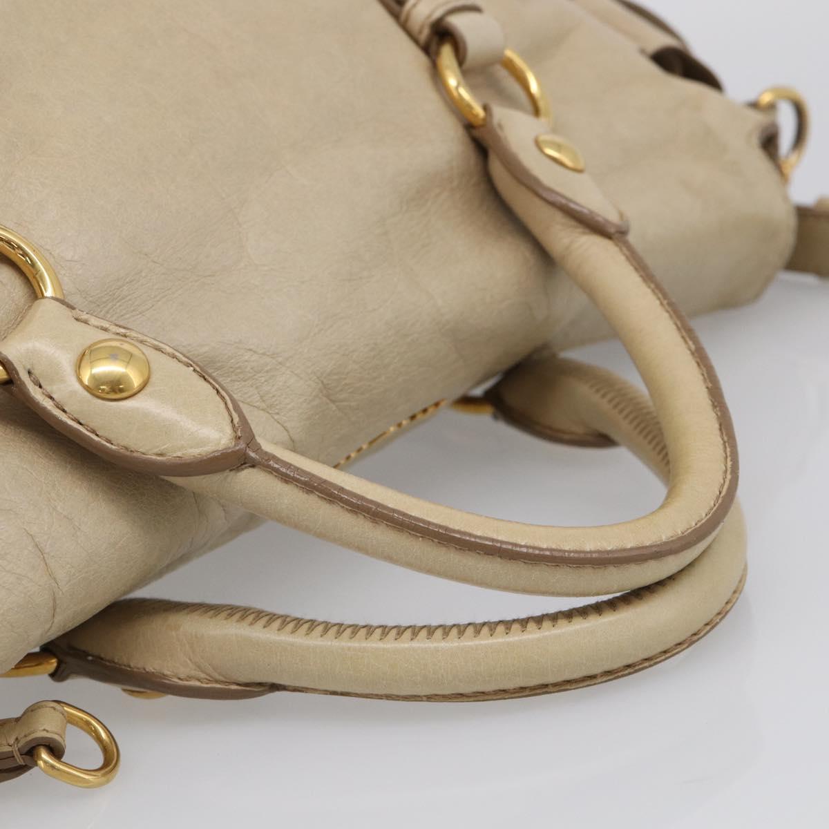 Miu Miu Hand Bag Leather 2way Beige Gold Auth 208605V
