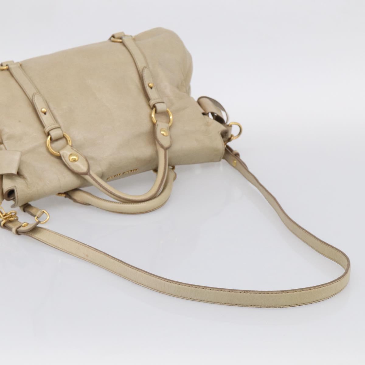 Miu Miu Hand Bag Leather 2way Beige Gold Auth 208605V