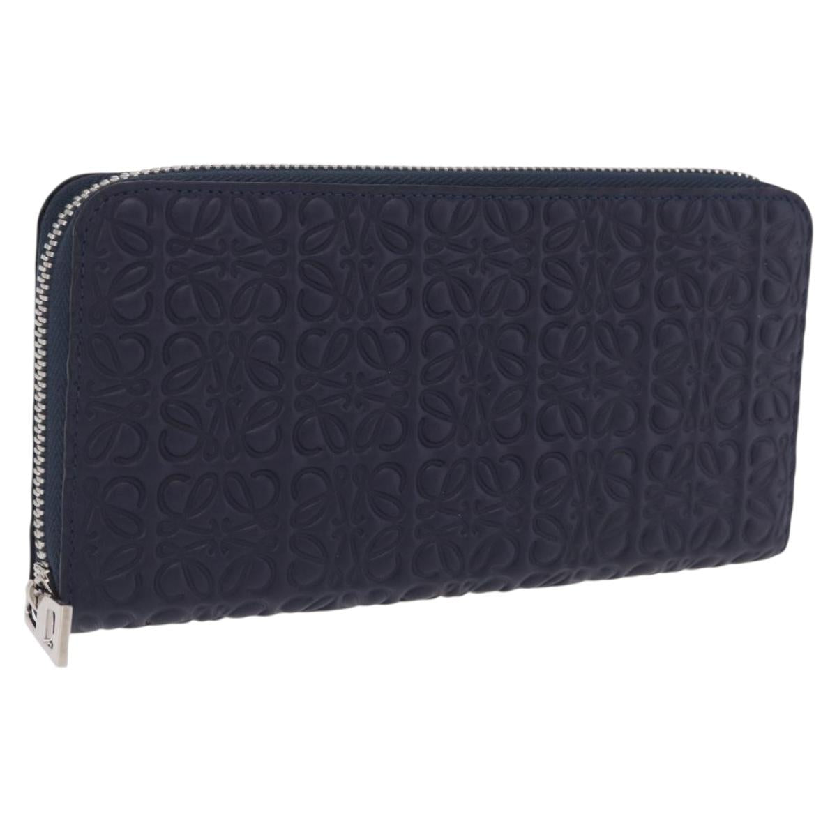 LOEWE Anagram Long Wallet Leather Navy Silver Auth 208620M