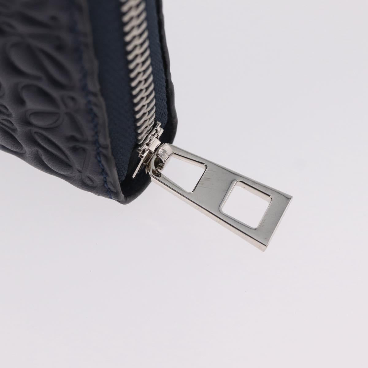 LOEWE Anagram Long Wallet Leather Navy Silver Auth 208620M