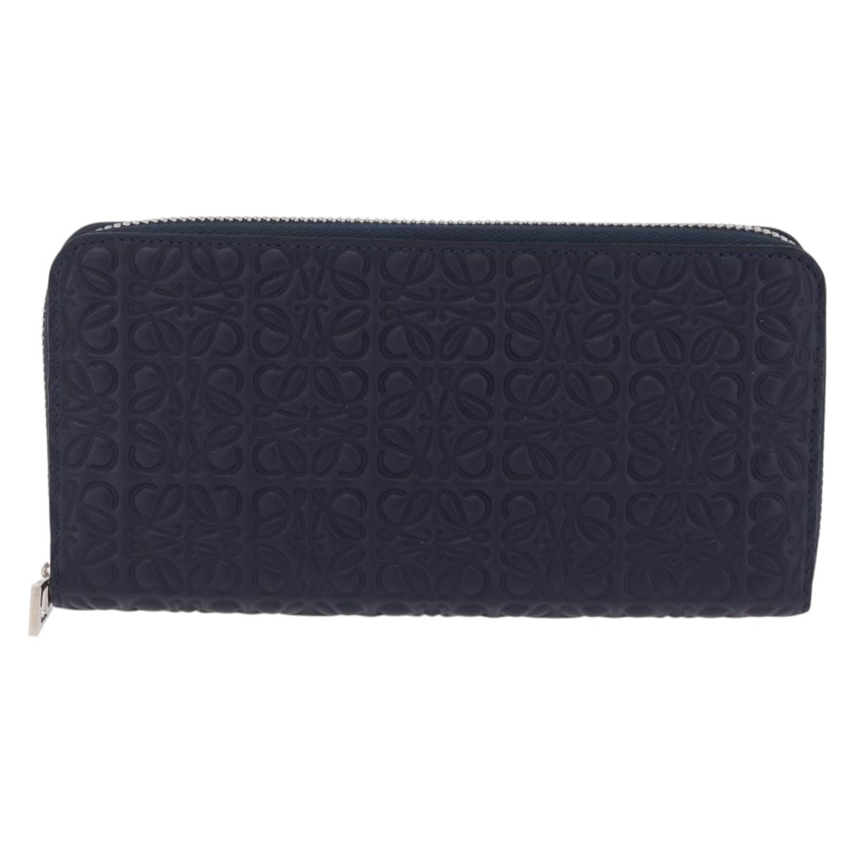 LOEWE Anagram Long Wallet Leather Navy Silver Auth 208620M