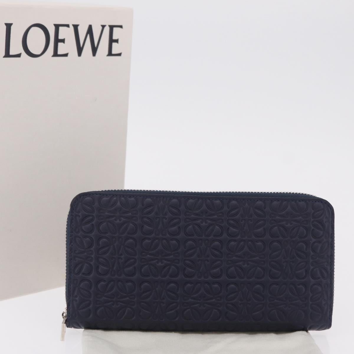 LOEWE Anagram Long Wallet Leather Navy Silver Auth 208620M