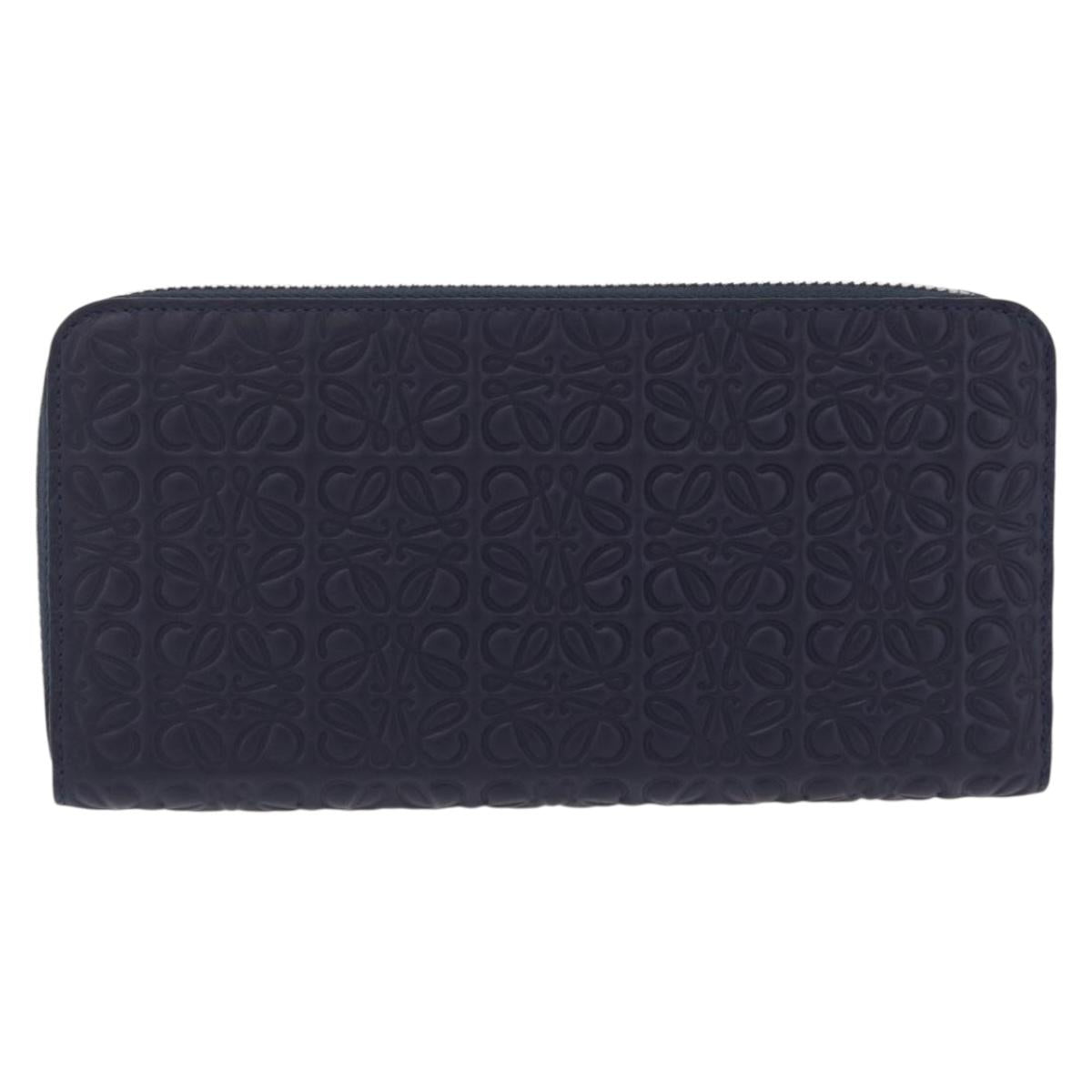 LOEWE Anagram Long Wallet Leather Navy Silver Auth 208620M