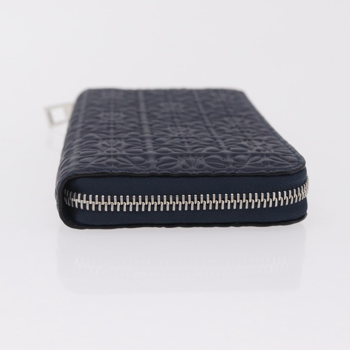 LOEWE Anagram Long Wallet Leather Navy Silver Auth 208620M