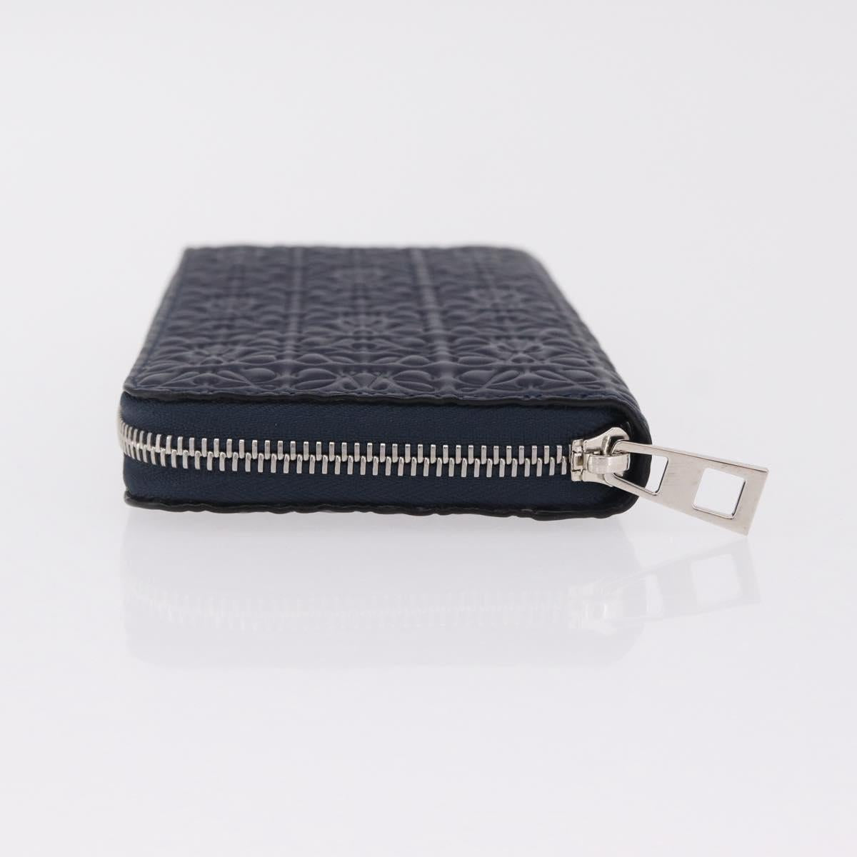 LOEWE Anagram Long Wallet Leather Navy Silver Auth 208620M