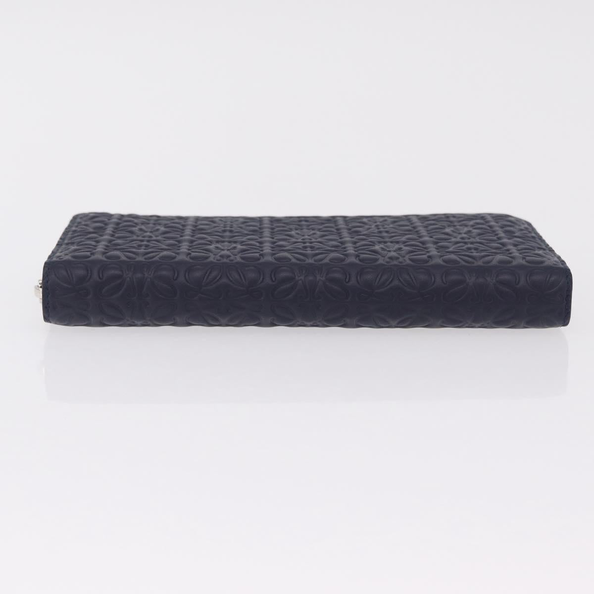 LOEWE Anagram Long Wallet Leather Navy Silver Auth 208620M