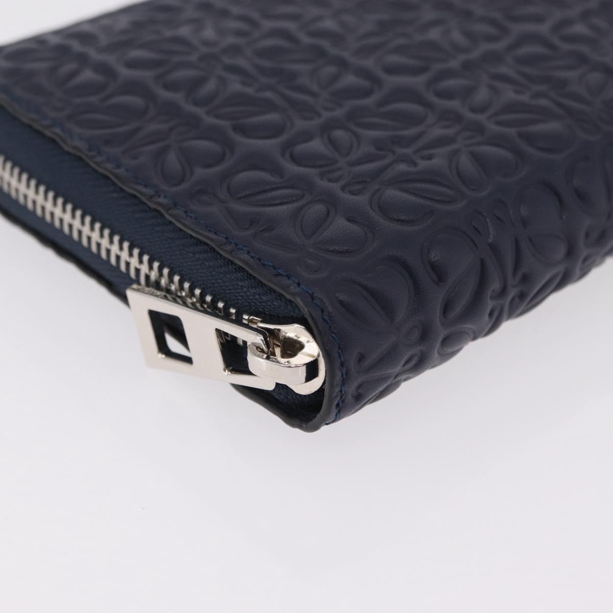 LOEWE Anagram Long Wallet Leather Navy Silver Auth 208620M