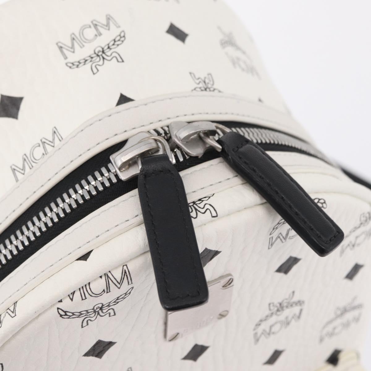 MCM Vicetos Logogram Backpack PVC Leather White Silver Auth 208627