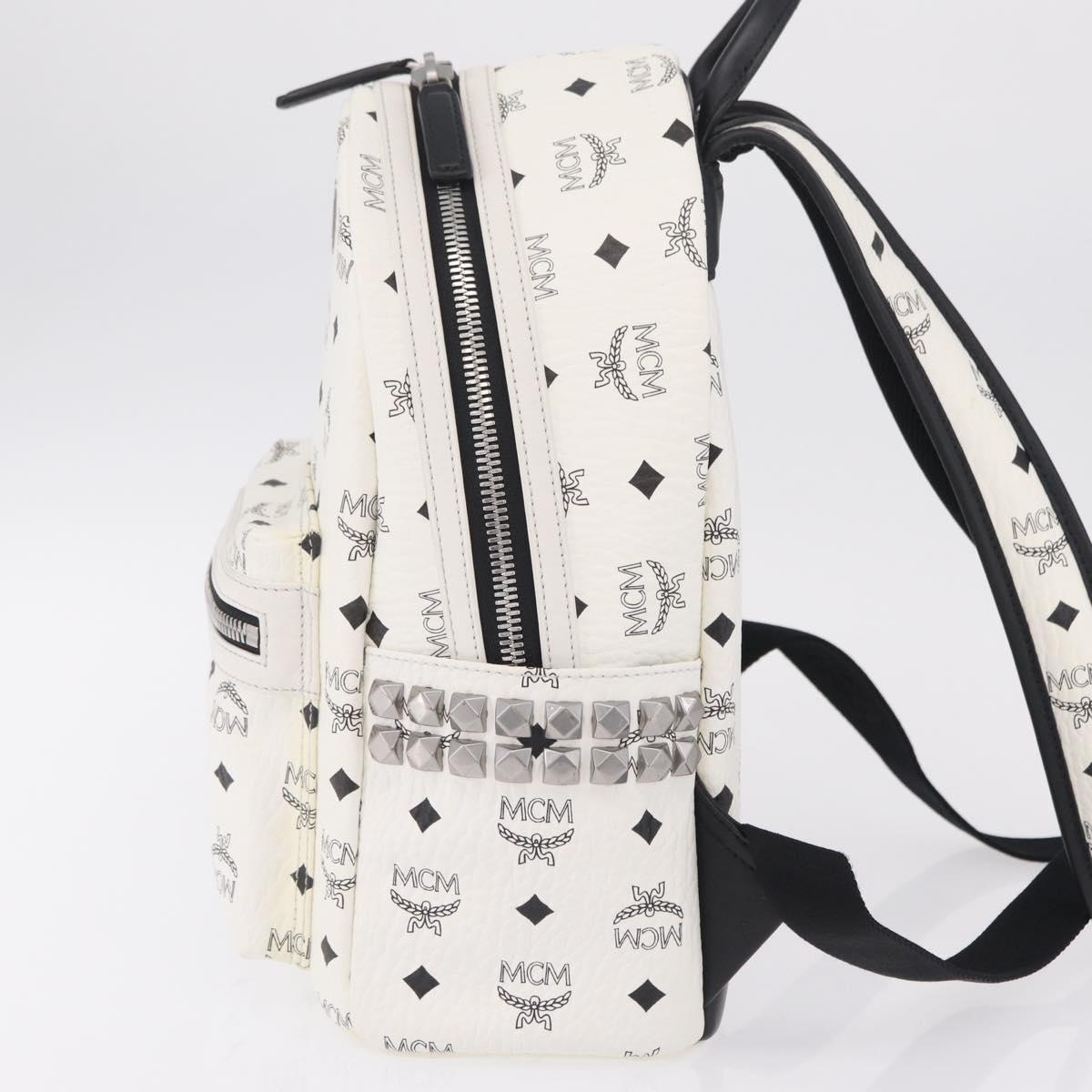 MCM Vicetos Logogram Backpack PVC Leather White Silver Auth 208627
