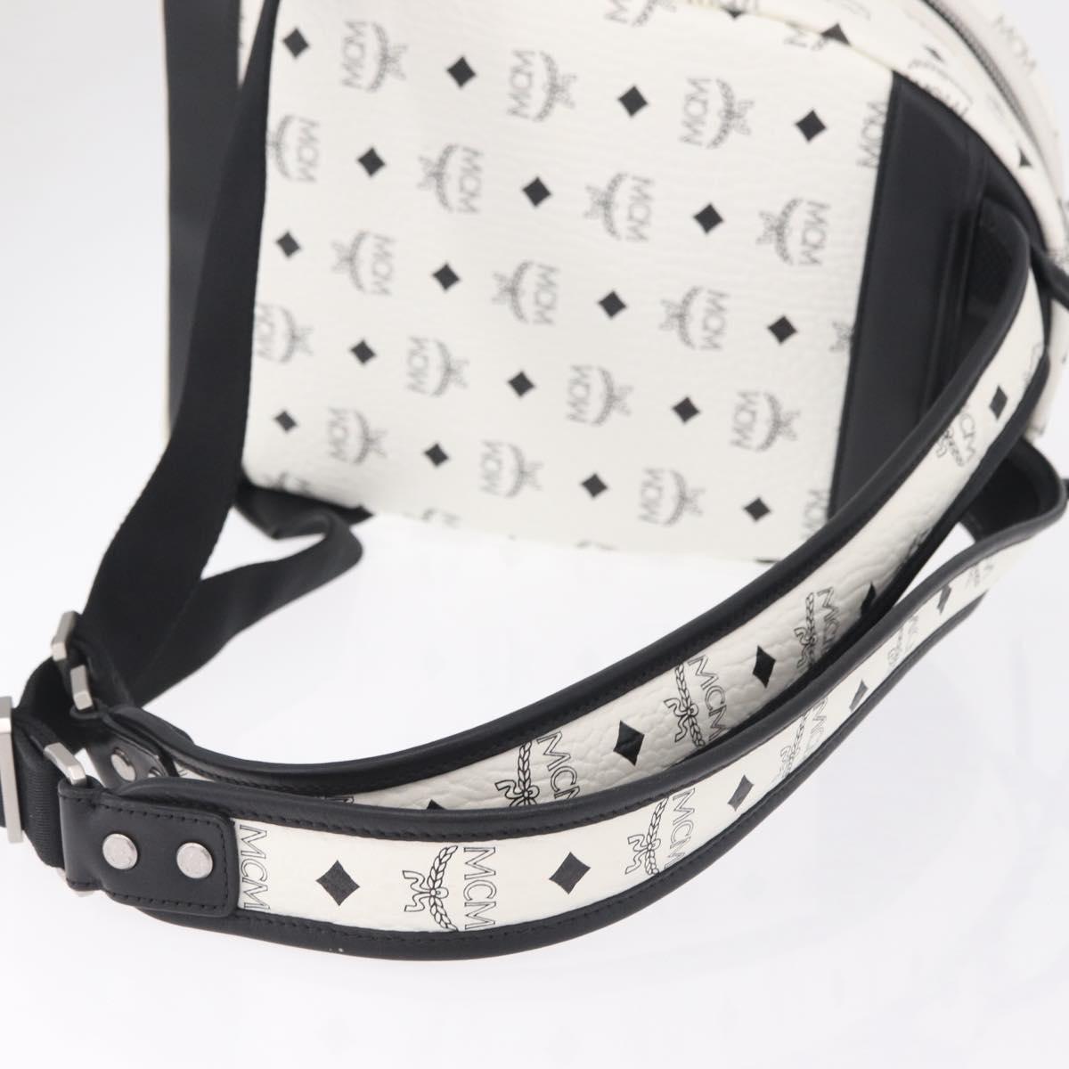 MCM Vicetos Logogram Backpack PVC Leather White Silver Auth 208627