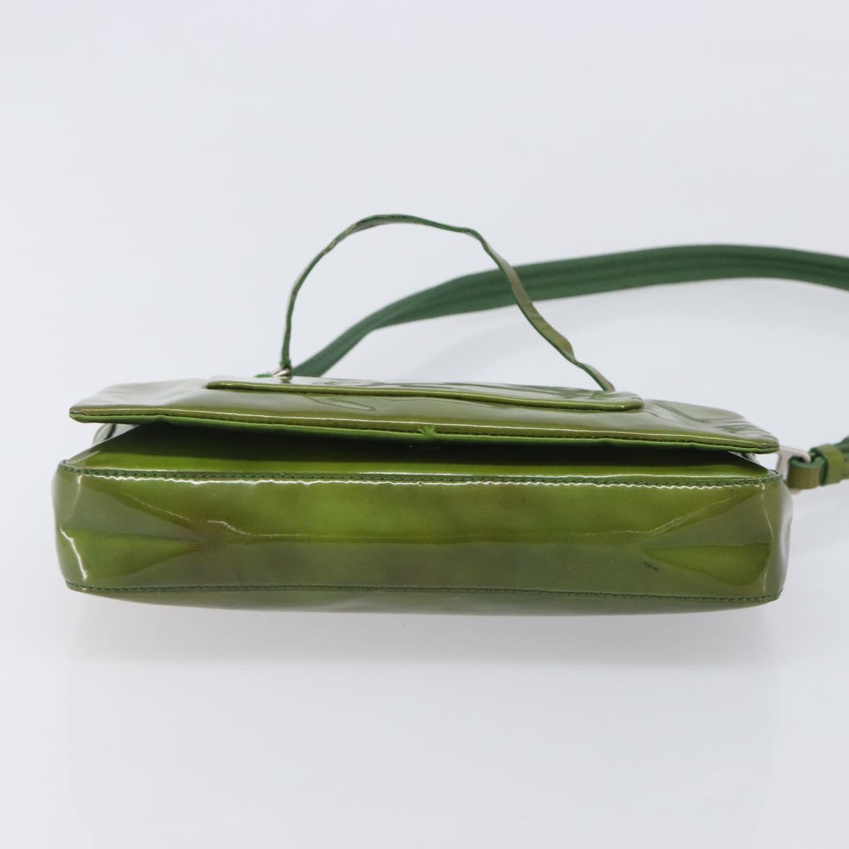 PRADA Shoulder Bag Patent Green Silver Auth 208631