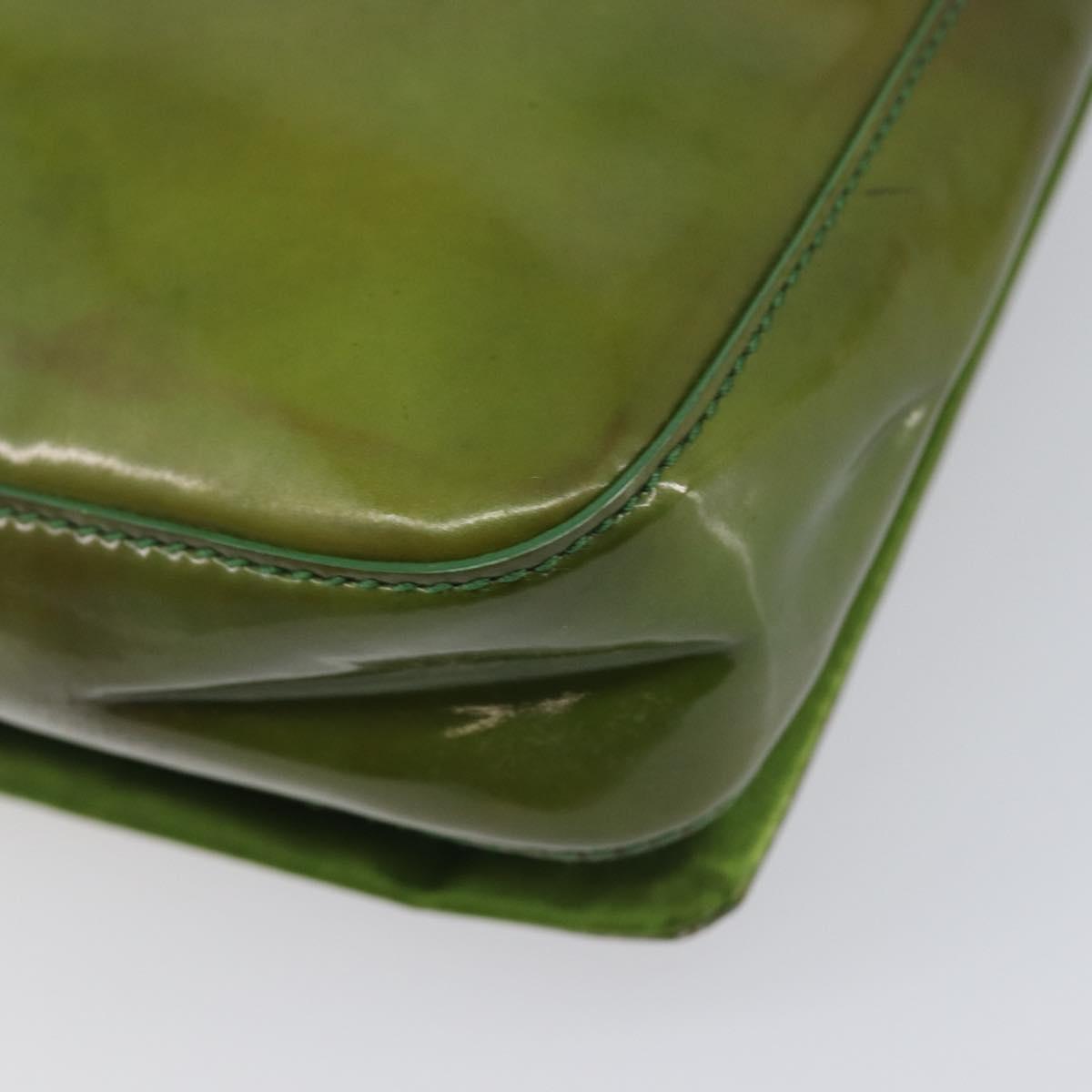 PRADA Shoulder Bag Patent Green Silver Auth 208631