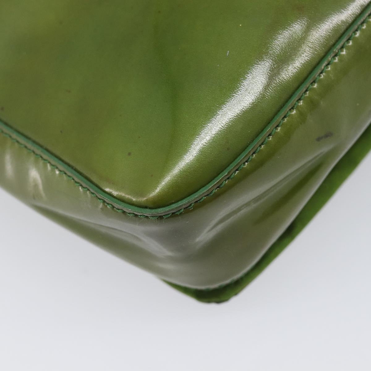 PRADA Shoulder Bag Patent Green Silver Auth 208631