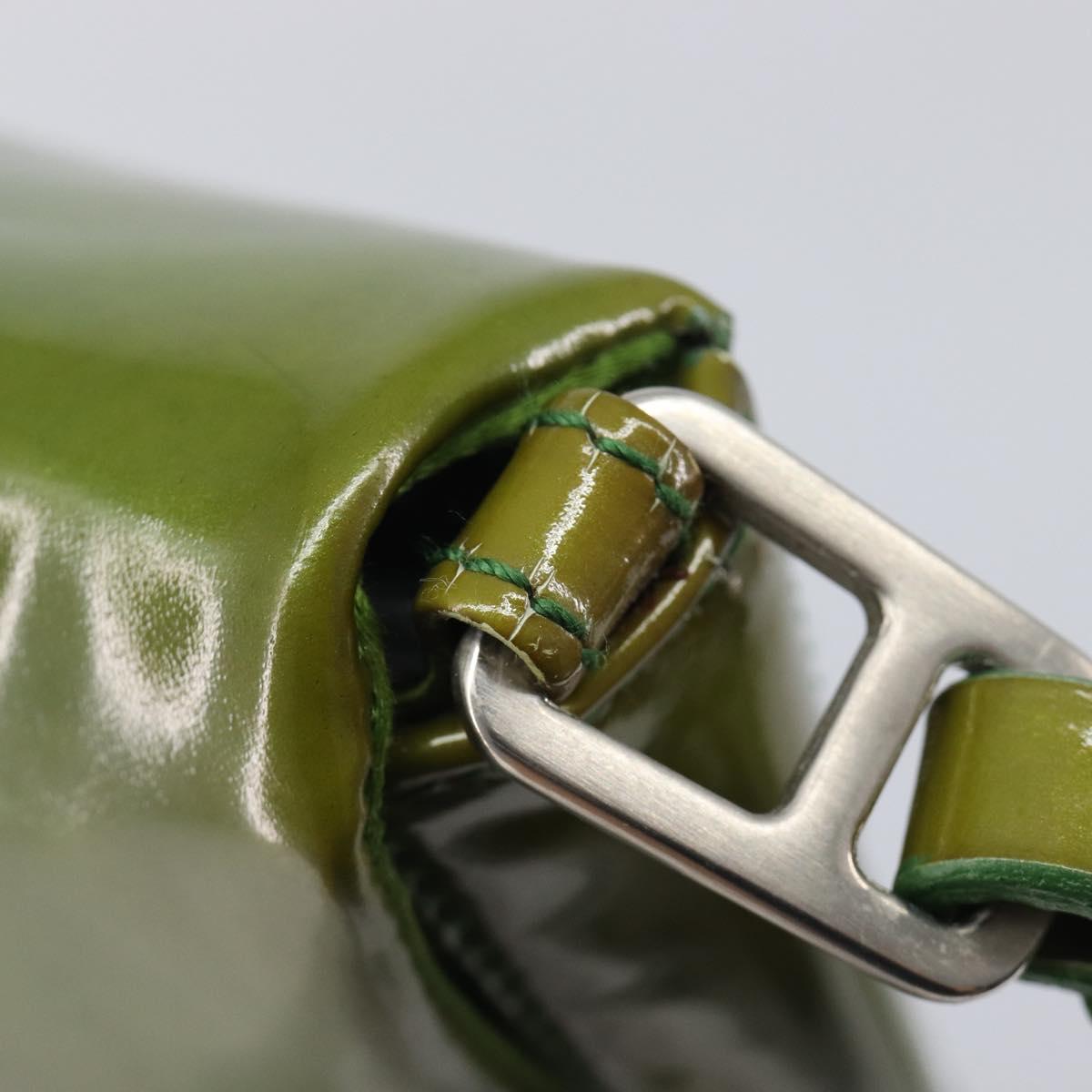 PRADA Shoulder Bag Patent Green Silver Auth 208631