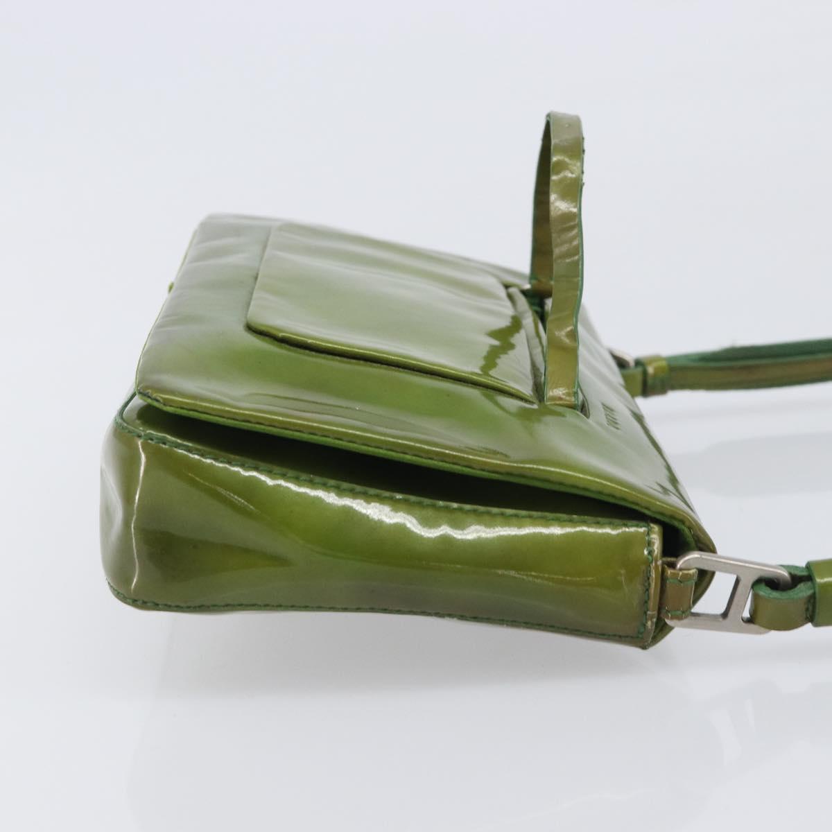 PRADA Shoulder Bag Patent Green Silver Auth 208631