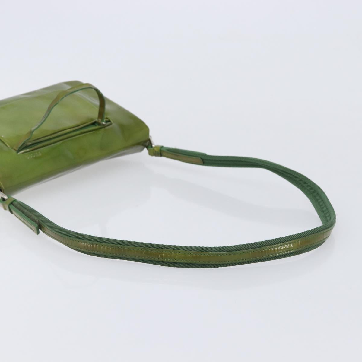 PRADA Shoulder Bag Patent Green Silver Auth 208631