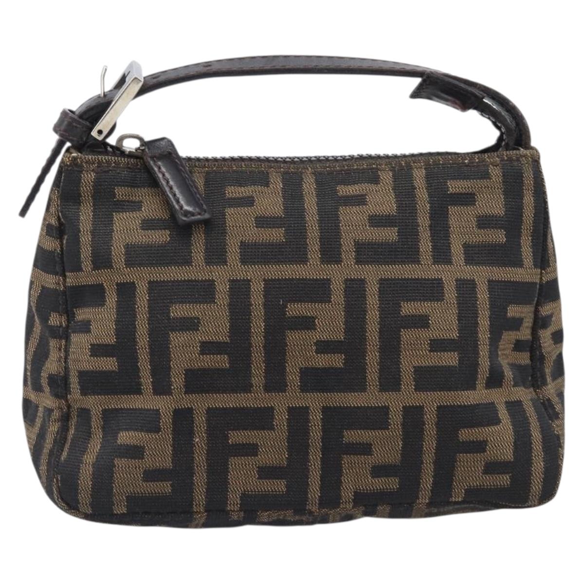 FENDI Zucca Canvas Pouch Black Silver Auth 208632A