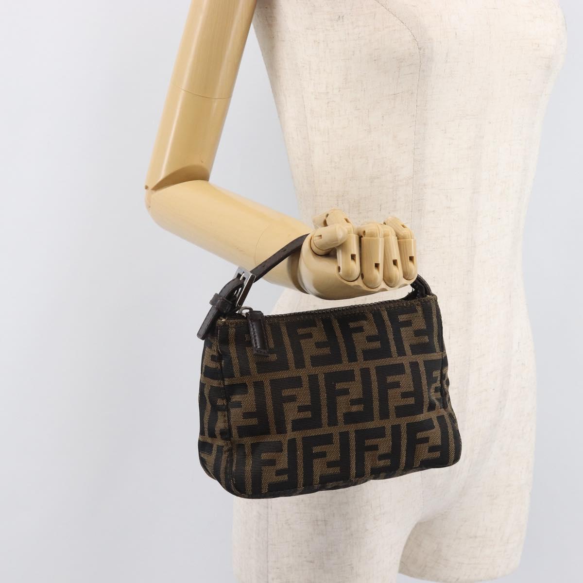 FENDI Zucca Canvas Pouch Black Silver Auth 208632A