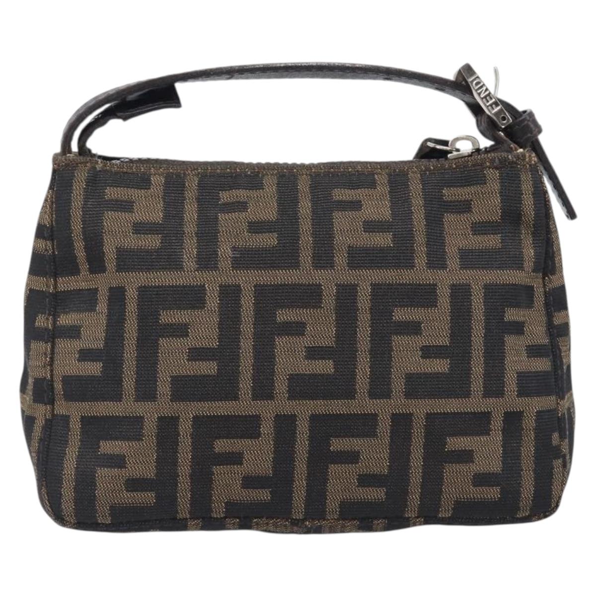FENDI Zucca Canvas Pouch Black Silver Auth 208632A