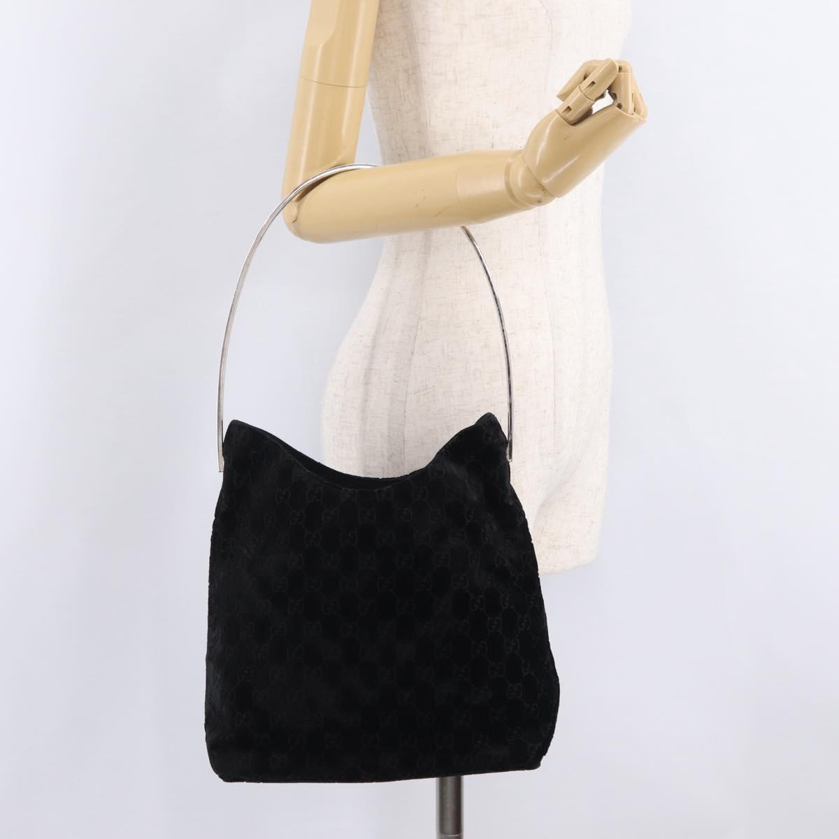 GUCCI GG Canvas Shoulder Bag Velor Black Silver 001 2123 1943 Auth 208634V