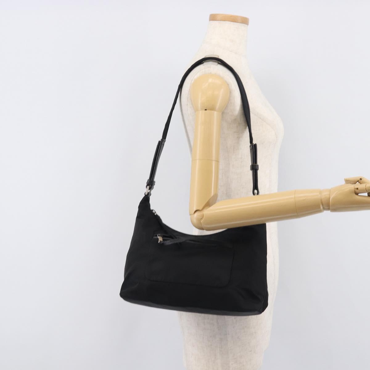 PRADA Shoulder Bag Nylon Black Silver Auth 208639V