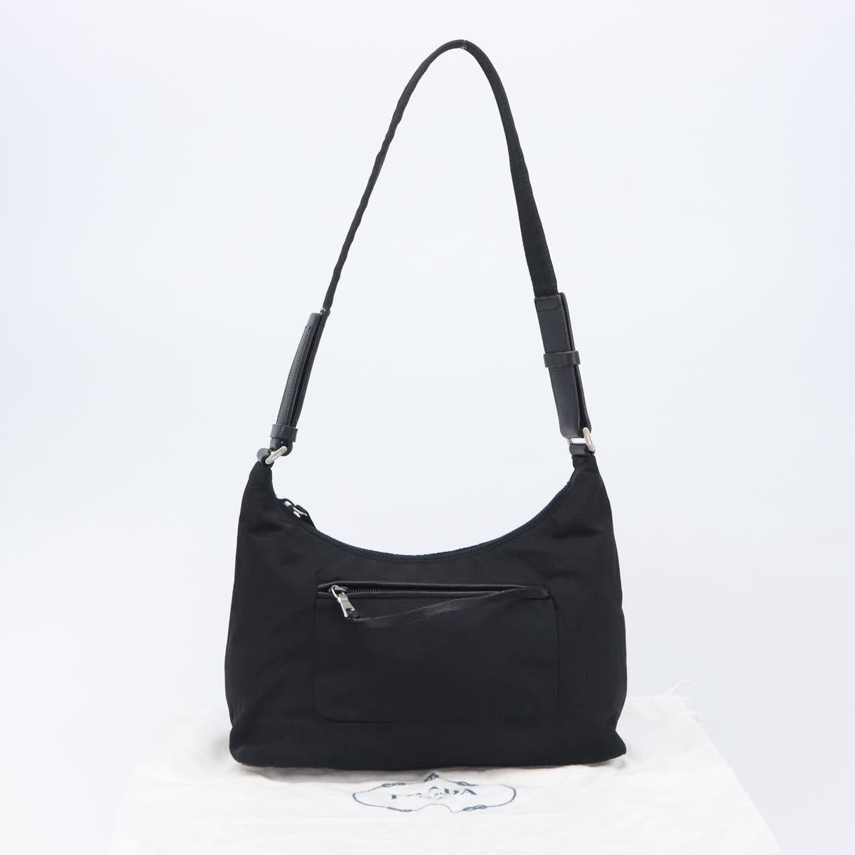 PRADA Shoulder Bag Nylon Black Silver Auth 208639V