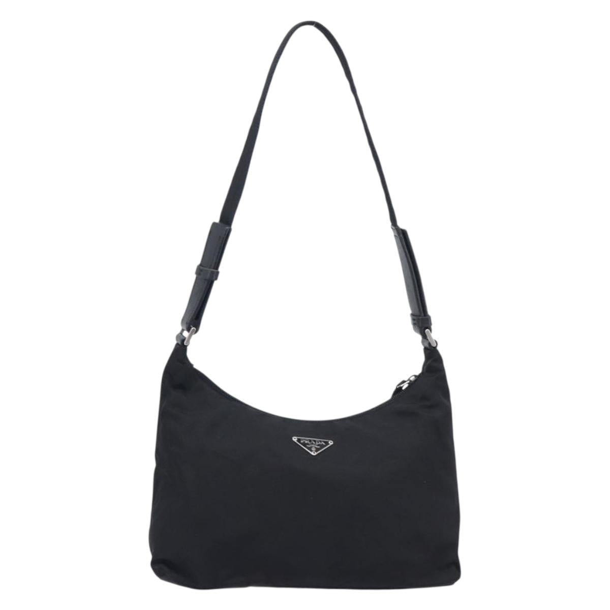 PRADA Shoulder Bag Nylon Black Silver Auth 208639V