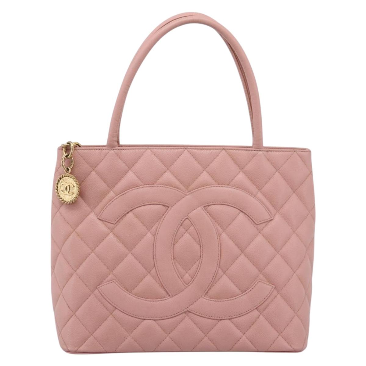 CHANEL Standard Tote Bag Caviar Skin Pink Gold CC Auth 208641V
