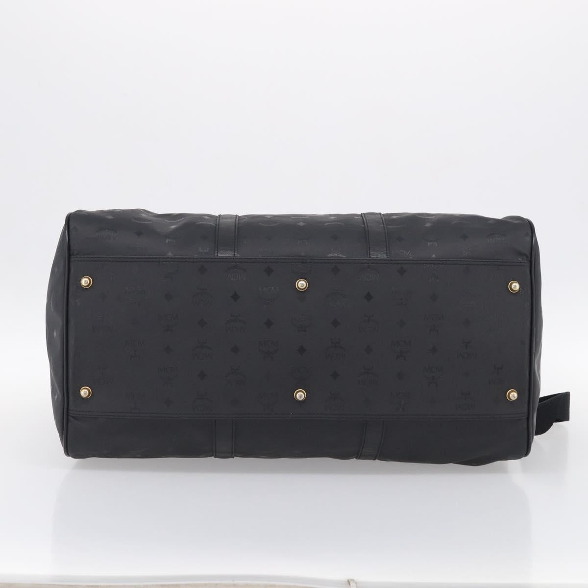 MCM Logogram Vicetos Boston Bag PVC 2way Black Gold Auth 208651