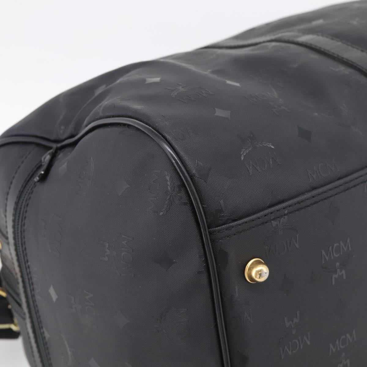 MCM Logogram Vicetos Boston Bag PVC 2way Black Gold Auth 208651