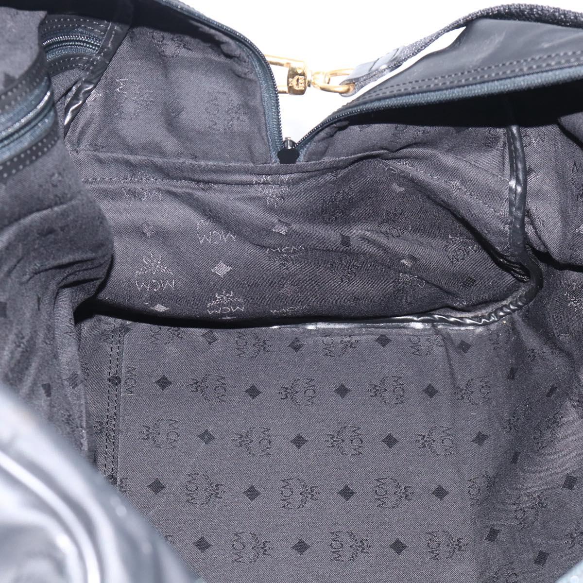 MCM Logogram Vicetos Boston Bag PVC 2way Black Gold Auth 208651